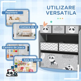 ZONEKIZ Raft Mobil pentru Jucării, Comodă cu 6 Rafturi Detașabile din Material Textil, 63x30x66 cm, Gri | Aosom Romania