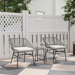 Outsunny Set de mobilier de exterior cu 3 piese, 1 masă, 2 scaune, Împletitură de ratan, Cadru din oțel, Masă de cafea cu blat de sticlă, Gri închis | Aosom Romania