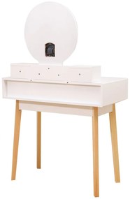 Set Debra, Masa de toaleta pentru machiaj, cu oglinda iluminata banda LED, control touch, 4 sertare, scaun, Alb