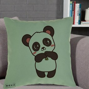 Perna Personalizata Panda Kawaii cu Bambus, 40x40 cm, Verde, Husa Detasabila, Perna Inclusa, BEKZ®