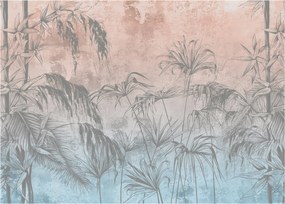 Tablou pe sticlă - Plante tropicale pe perete (70x50 cm)