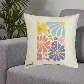 Perna Decorativa Flori Grafice Pastel Multicolor, 40x40 cm, Ecru, Husa Detasabila, Perna Inclusa, BEKZ®