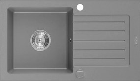Mexen Pablo chiuvetă din granit cu 1 compartiment și scurgător 752 x 436 mm, gri, sifon crom - 6510751010-71