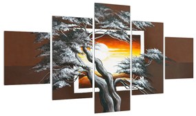 Tablou modern cu copac și răsărit de soare (125x70 cm), în 40 de alte dimensiuni noi