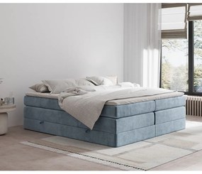 Pat boxspring albastru cu spațiu de depozitare/fără tăblie 180x200 cm Juniper – Maison de Rêve