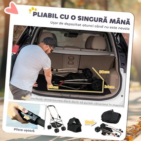 PawHut Cărucior pentru Animale de Companie 3 în 1 cu 4 Roți și Geantă de Transport Detașabilă, 76x50x102 cm, Negru | Aosom Romania