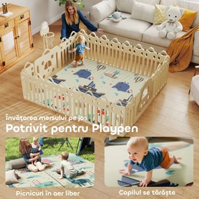 AIYAPLAY Covoraș bebeluși pliabil, față-verso, 196x176cm, temă cerbi și balene | Aosom Romania