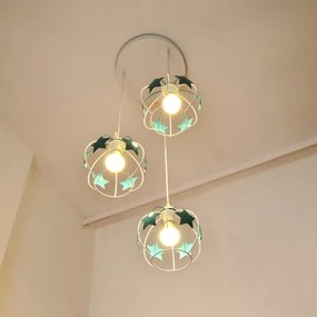 Lustră pe cablu pentru copii STARS 3xE27/15W/230V turcoaz/alb