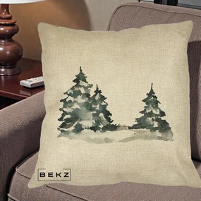 Perna Decorativa Brazi Inzapeziti Acuarela, 40x40 cm, Crem, Husa Detasabila, Perna Inclusa, BEKZ®