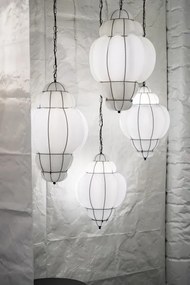 Lustră pe lanț SIRU RIVISTO 1xE27/60W/230V d. 45 cm negru/alb sticlă venețiană