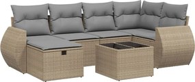 vidaXL Set canapele de grădină, 7 piese, cu perne, bej, poliratan