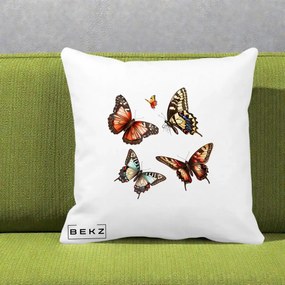 Perna Decorativa Colectie Fluturi Multicolori, 40x40 cm, Alba Mata, Husa Detasabila, Perna Inclusa, BEKZ®