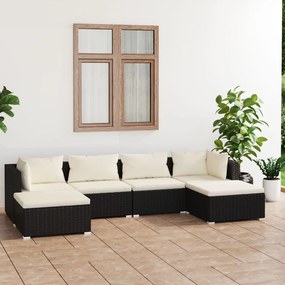 3101799 vidaXL Set mobilier de grădină cu perne, 6 piese, negru, poliratan