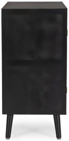 Bufet negru din Lemn de Pin si Ratan, 80x40x80 cm, Josine Bizzotto