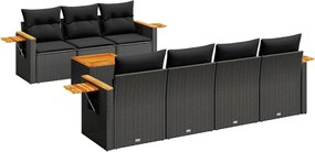 vidaXL Set mobilier de grădină cu perne, 8 piese, negru, poliratan