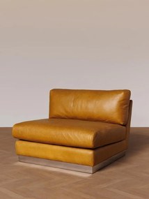 Fotoliu lounge din piele naturală cognac cu bază din oțel inoxidabil, „Minneapolis”