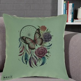 Perna Personalizata Prinzator de Vise cu Fluture si Trandafiri, 40x40 cm, Verde, Husa Detasabila, Perna Inclusa, BEKZ®