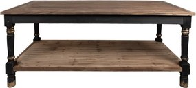 Masă de prezentare shabby chic din lemn, natur, cu raft inferior și picioare strunjite, finisaj negru antichizat, 85 x 200 x 100 cm, „Clarisse”