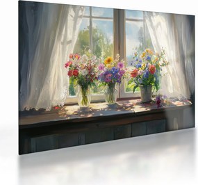 Tablou pe sticlă - Buchet la fereastră (70x50 cm)