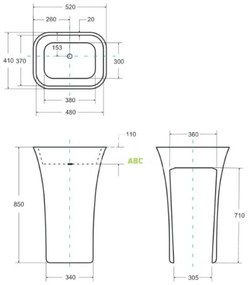 Lavoar freestanding alb 52 cm din compozit, dreptunghiular, Besco Assos