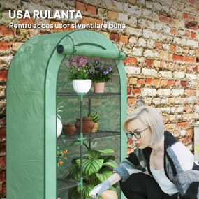 Outsunny Seră pentru Grădină cu 4 Niveluri, Ușă Batantă și 14 Catarame din Plastic, 100x45x160 cm, Verde | Aosom Romania