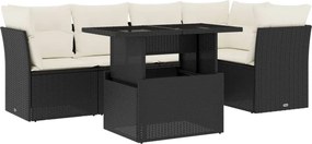 vidaXL Set mobilier de grădină cu perne, 6 piese, negru, poliratan