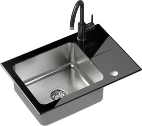 Set chiuveta bucatarie Quadron Pop Hugh 116 si baterie Naomi finisaj inox - negru 64x44 cm