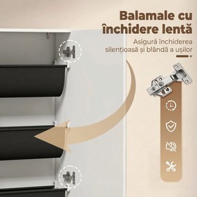 HOMCOM Dulap pentru Pantofi cu Oglindă, Uși Reversibile cu 5 Rafturi din Material Textil, 50 x 20 x 180 cm, Alb | Aosom Romania