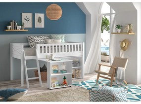 Pat pentru copii alb înalt din lemn masiv de pin cu spațiu de depozitare 90x200 cm SCOTT – Vipack