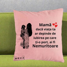 Cadou pentru Mama - Perna Personalizata Mama Nemuritoare Imbratisare, 40x40 cm, Roz, Husa Detasabila, Perna Inclusa, BEKZ®