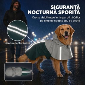 PawHut Impermeabil pentru Câini cu Glugă Orificiu pentru Lesă și Benzi Reflectorizante, pentru Câini Talie Mare, Verde | Aosom Romania