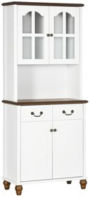 HOMCOM Sifonier de Bucătărie, Bufet, 2 Sertare, 2 Compartimente cu Uși, Design Clasic, Alb + Maro închis, 76 x 38 x 182 cm | Aosom Romania