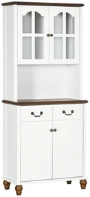 HOMCOM Sifonier de Bucătărie, Bufet, 2 Sertare, 2 Compartimente cu Uși, Design Clasic, Alb + Maro închis, 76 x 38 x 182 cm | Aosom Romania