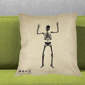 Perna Decorativa Halloween Schelet Dansator, 40x40 cm, Crem, Husa Detasabila, Perna Inclusa, BEKZ®