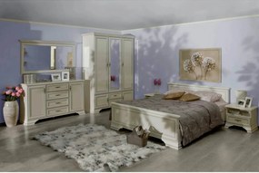 Mobilier dormitor alb IDENTO, cu pat 160x200, dulap cu 5 usi si 2 sert