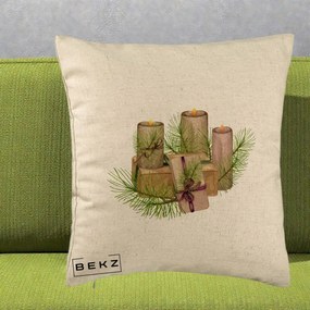 Perna Decorativa Lumanari cu Cadouri Naturale, 40x40 cm, Bej, Husa Detasabila, Perna Inclusa, BEKZ®