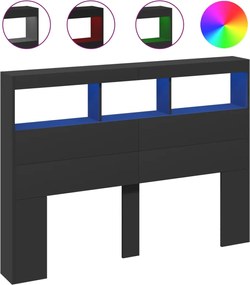 vidaXL Tăblie cu dulap și LED, negru, 140x17x102 cm