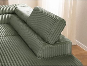 Colțar verde cu tapițerie din catifea reiată (cu colț pe partea dreaptă/în formă de ”L”) Marbeya – Ropez