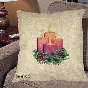 Perna Decorativa Lumanari Advent Roz-Violet, 40x40 cm, Crem, Husa Detasabila, Perna Inclusa, BEKZ®