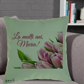 Cadou de Onomastica - Perna Personalizata La Multi Ani Maria Lalele, 40x40 cm, Verde, Husa Detasabila, Perna Inclusa, BEKZ®