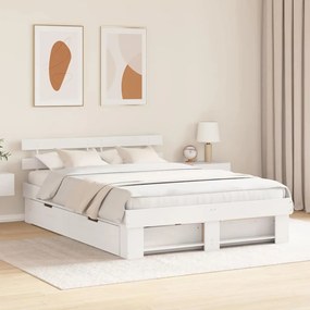 vidaXL Cadru de pat cu sertar cu headboard cu depozitare Alb 140 x 200 cm Lemn de brad