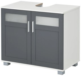 kleankin Dulap pentru sub lavoar Dulap de baie sub lavoar cu 2 uși din sticlă securizată 69x35x59 cm Alb și Gri | Aosom Romania