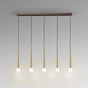 Lustra cu 5 pendule design modern Komet auriu/ cafeniu