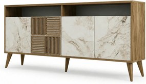 Comoda moderna living MILAN, alun/alb cu efect de marmura, PAL, 180x35