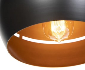 Lampă suspendată de design neagră cu interior auriu cu 3 lumini - Buell