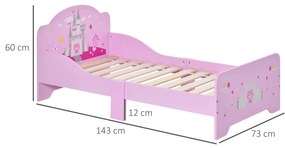 Pat copii cu margini rotunjite si sine laterale pentru siguranta, pentru 3-6 ani, 143x73x60cm HOMCOM | Aosom RO