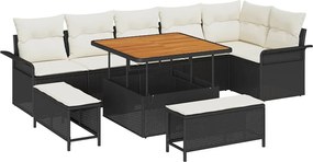 vidaXL Set de canapele pentru grădină cu pernă 9 pcs Negru poliratan