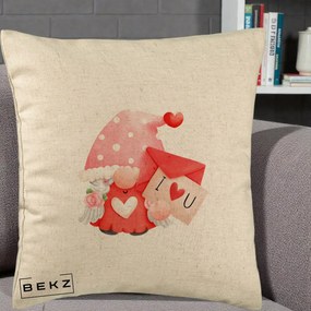 Cadou Romantic - Perna Personalizata I Love You Gnome Valentine cu Scrisoare, 40x40 cm, Bej, Husa Detasabila, Perna Inclusa, BEKZ®