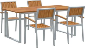 vidaXL Set de masă pentru grădină 5 pcs Gri Lemn Solid de Acacia