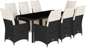 vidaXL Set mobilier de grădină cu perne, 9 piese, negru, poliratan